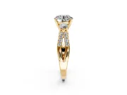 3 Stone Engagement Ring Setting for Round Cut Center with Pave Split Shank and Prong Head in Yellow Gold
