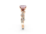 Solitaire Engagement Ring Setting for Fancy Pink Asscher Cut Center with Bar-Station Pave Twist and Prong Head in Rose Gold