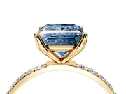 Solitaire Engagement Ring Setting for Fancy Blue Princess Cut Center with Fine Pave Accents and Prong Head in Yellow Gold