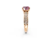 Solitaire Engagement Ring Setting for Fancy Pink Round Cut Center with Multi-Row Pave Accents and Basket Head in Rose Gold