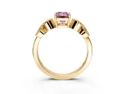 Leaf Engagement Ring Setting for Fancy Pink Emerald Cut Center with Milgrain Accent Band and Prong Head in Yellow Gold