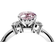 3 Stone Engagement Ring Setting for Fancy Pink Oval Center with Wide Plain Band and Prong Head in Platinum