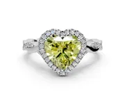 Halo Engagement Ring Setting for Fancy Yellow Heart-Shaped Center with Twist Band and Prong Head in Platinum
