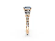 Channel-Set Engagement Ring Setting for Fancy Blue Asscher Cut Center with Baguette Band and Prong Head in Rose Gold