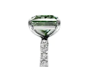 Solitaire Engagement Ring Setting for Fancy Green Princess Cut Center with Pave Accents and Prong Head in White Gold