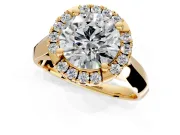 Halo Engagement Ring Setting for Round Cut Center with Square Band and Prong Head in Yellow Gold