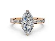 Solitaire Engagement Ring Setting for Marquise Center with Channel Baguette Band and Prong Head in Rose Gold