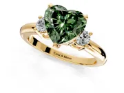 3 Stone Engagement Ring Setting for Fancy Green Heart-Shaped Center with Wide Plain Band and Prong Head in Yellow Gold