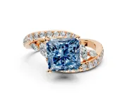 Solitaire Engagement Ring Setting for Fancy Blue Princess Cut Center with Pave Bypass Twist Band and Prong Head in Rose Gold