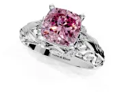Solitaire Engagement Ring Setting for Fancy Pink Cushion Cut Center with Filigree Accent Basket and Prong Head in Platinum