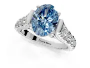 Solitaire Engagement Ring Setting for Fancy Blue Oval Center with Pave Cathedral Shoulders and Prong Head in Sterling Silver
