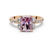 Paired Accent Engagement Ring Setting for Fancy Pink Radiant Cut Center with Pave Band and Prong Head in Rose Gold