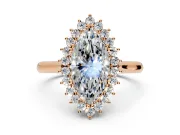 Starburst Halo Engagement Ring Setting for Marquise Center with Thin Round-Wire Band and Prong Head in Rose Gold