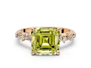Solitaire Engagement Ring Setting for Fancy Yellow Asscher Cut Center with Trailing Leaf Accent Band and Prong Head in Rose Gold