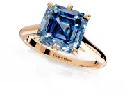 Solitaire Engagement Ring Setting for Fancy Blue Asscher Cut Center with Cathedral Band and Prong Head in Rose Gold