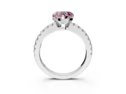 Solitaire Engagement Ring Setting for Fancy Pink Heart-Shaped Center with Single Row Accent Band and Prong Head in Sterling Silver