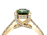 Solitaire Engagement Ring Setting for Fancy Green Emerald Cut Center with Widening Pave Band and Claw Prong Head in Yellow Gold