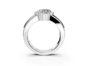 Halo Engagement Ring Setting for Heart-Shaped Center with Wide Band, Inlaid Accent Row and Prong Head in Platinum