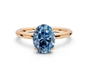Hidden Halo Engagement Ring Setting for Fancy Blue Oval Center with Thin Rounded Band and Prong Head in Rose Gold