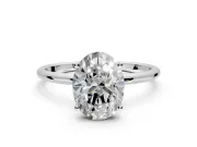Solitaire Engagement Ring Setting for Oval Center with Straight Thin Band and Prong Head in Sterling Silver