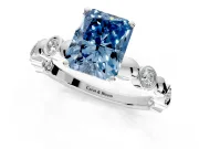 Solitaire Engagement Ring Setting for Fancy Blue Radiant Cut Center with Beaded Bezel Station Band and Prong Head in Sterling Silver