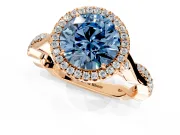 Halo Engagement Ring Setting for Fancy Blue Round Cut Center with Twist Band and Prong Head in Rose Gold