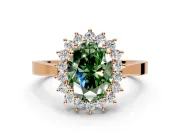 Starburst Halo Engagement Ring Setting for Fancy Green Oval Center with Flat Cathedral Band and Prong Head in Rose Gold