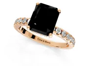 Solitaire Engagement Ring Setting for Fancy Black Radiant Cut Center with Band of Accents and Prong Head in Rose Gold