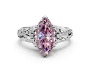Solitaire Engagement Ring Setting for Fancy Pink Marquise Center with Filigree Accent Basket and Prong Head in White Gold