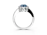 Accent Halo Engagement Ring Setting for Fancy Blue Round Cut Center with Full-Length Pave Band and Prong Head in White Gold