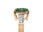 3 Stone Engagement Ring Setting for Fancy Green Radiant Cut Center with Baguette Accents and Prong Head in Rose Gold