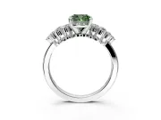 Cluster Engagement Ring Setting for Fancy Green Cushion Cut Center with 2-Row Shoulder Clusters and Prong Head in White Gold