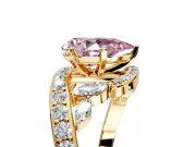 Solitaire Engagement Ring Setting for Fancy Pink Pear-Shaped Center with Pave Bypass Twist Band and Prong Head in Yellow Gold