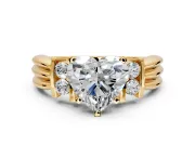 Solitaire Engagement Ring Setting for Heart-Shaped Center with Grooved Bar Accent Band and Prong Head in Yellow Gold