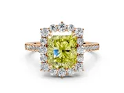 Halo Engagement Ring Setting for Fancy Yellow Radiant Cut Center with Single-Row Pave, Open Basket and Prong Head in Rose Gold