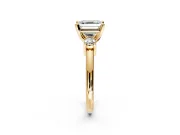 3 Stone Engagement Ring Setting for Asscher Cut Center with Wide Plain Band and Prong Head in Yellow Gold