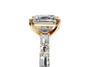 Baguette Engagement Ring Setting for Asscher Cut Center with Alternating Bar-Set Band and Prong Head in Yellow Gold