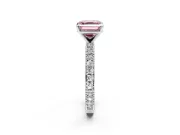Solitaire Engagement Ring Setting for Fancy Pink Asscher Cut Center with Milgrain-Edged Pave Band and Prong Head in Platinum