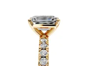 Solitaire Engagement Ring Setting for Emerald Cut Center with Fine Pave Band and Claw Prong Head in Yellow Gold