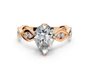 Solitaire Engagement Ring Setting for Pear-Shaped Center with Accented Twist Band and Leaf Prong Head in Rose Gold