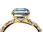 Cluster Engagement Ring Setting for Fancy Blue Asscher Cut Center with Round Cut Accent Band and Prong Head in Yellow Gold