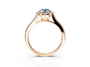Halo Engagement Ring Setting for Fancy Blue Oval Center with Pave Accents, Heart Basket and Prong Head in Rose Gold