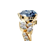 Solitaire Engagement Ring Setting for Fancy Blue Heart-Shaped Center with Marquise Accent Twist Band and Prong Head in Yellow Gold