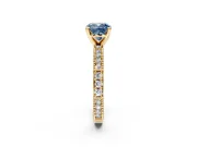 Solitaire Engagement Ring Setting for Fancy Blue Cushion Cut Center with Milgrain-Edged Pave Band and Prong Head in Yellow Gold