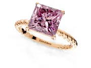 Solitaire Engagement Ring Setting for Fancy Pink Princess Cut Center with Plain Twisted Rope Band and Prong Head in Rose Gold