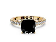 Open Basket Engagement Ring Setting for Fancy Black Cushion Cut Center with Pave Band and Prong Head in Yellow Gold
