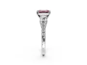 3 Stone Engagement Ring Setting for Fancy Pink Emerald Cut Center with Crossover Basket, Pave Band and Prong Head in Sterling Silver