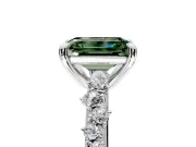 Solitaire Engagement Ring Setting for Fancy Green Emerald Cut Center with Trailing Leaf Accent Band and Prong Head in Platinum