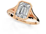 Solitaire Engagement Ring Setting for Emerald Cut Center with V Split Shank and Bezel Head in Rose Gold