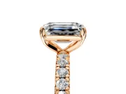 Solitaire Engagement Ring Setting for Emerald Cut Center with Shared-Prong Accents and Prong Head in Rose Gold